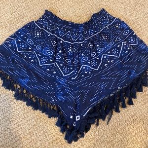 Navy patterned tassel shorts